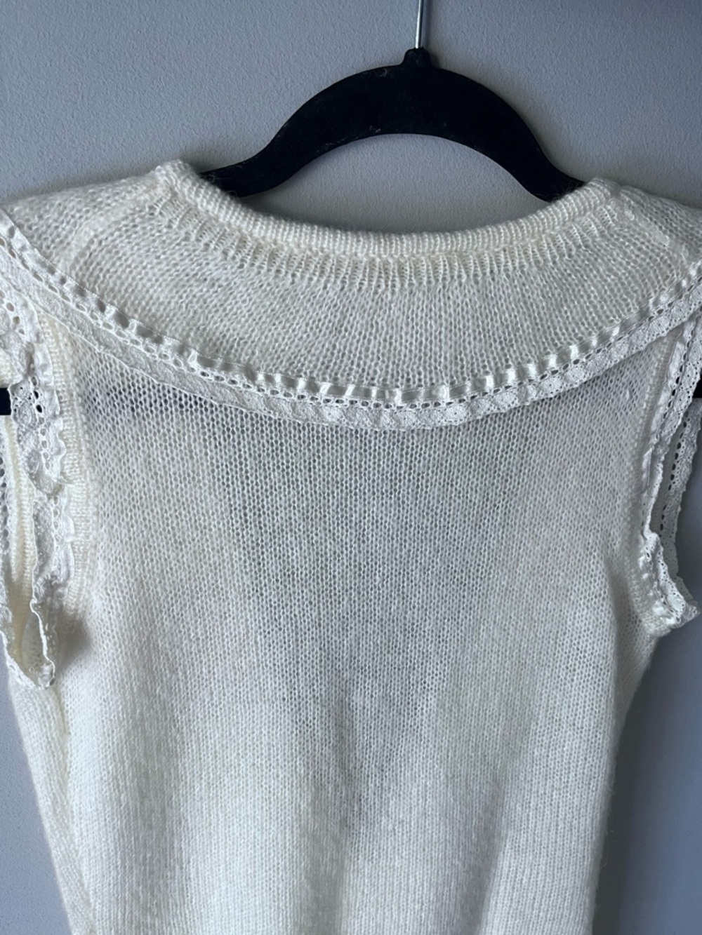 J. J. Basics Mohair Blend Cream Ruffle-Front Sleeveless Knit Vest Top S - Picture 6 of 9